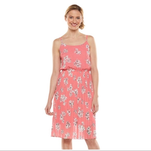 Elle Dresses & Skirts - ELLE Women’s Pink Floral Pleated Party Midi Dress